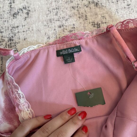 Wild Fable Fairy Asymmetrical Slip Dress Pink Size Small Lace Trim Y2K Whimsical - Picture 3 of 8